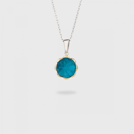 Doublet Crystal Quartz with Apatite on 14K Yellow Gold and Silver 925 Pendant-AlmaDiPietra