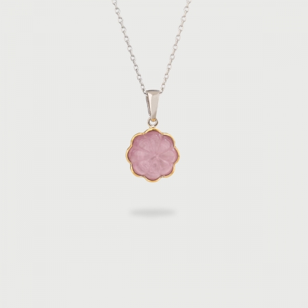 Doublet Crystal Quartz with Morganite on 14K Gold and Silver 925 Pendant-AlmaDiPietra