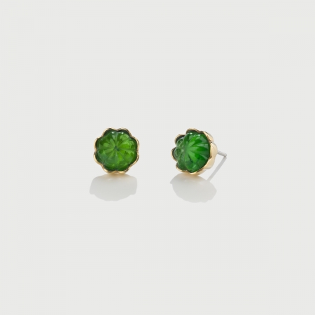 ​Doublet Crystal Quartz with Dioptase on 14K Yellow Gold and Silver 925 Stud Earrings-AlmaDiPietra