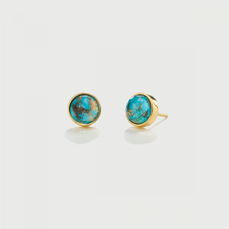 ​Doublet Crystal Quartz with Turquoise Copper Gold Plated Silver Stud Earrings​-AlmaDiPietra