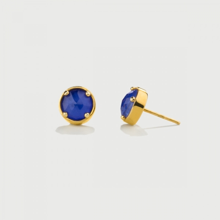 ​Doublet Crystal Quartz with Blue Agate Gold Plated Silver Stud Earrings-AlmaDiPietra