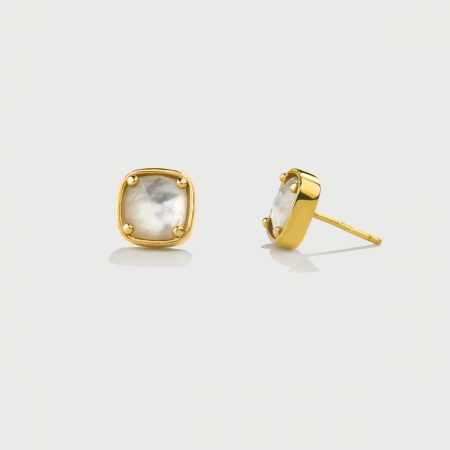 ​Doublet Crystal Quartz with Mother of Pearl Gold Plated​ Silver Stud Earrings-AlmaDiPietra
