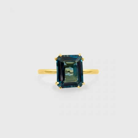 Blue Topaz London in 14K Gold Engagement Solitaire Promise Ring-AlmadiPietra