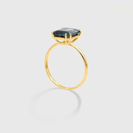 Blue Topaz London in 14K Gold Engagement Solitaire Promise Ring-AlmadiPietra