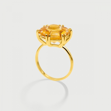 Flower Custom-Cut Citrine 14K Gold Statement Ring-AlmadiPietra
