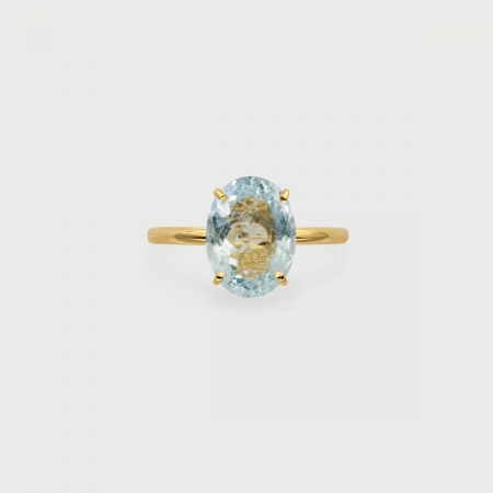 Natural Aquamarine 14K Yellow Gold Ring, Solitaire Engagement Ring-AlmadiPietra