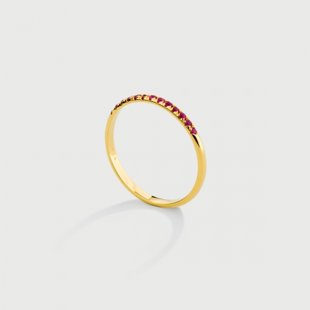 Deep pink Sapphires in 14K Yellow Gold Stackable Ring, Elegant Gold Dainty Ring-AlmadiPietra