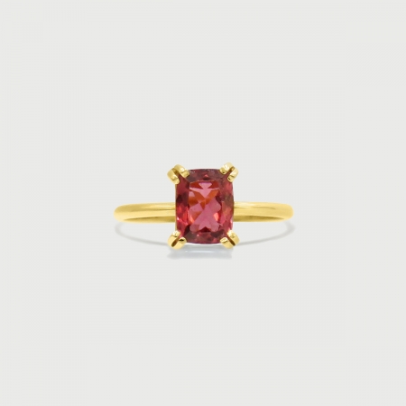 Red Tourmaline Ring in Solid 14K Yellow Gold-AlmadiPietra