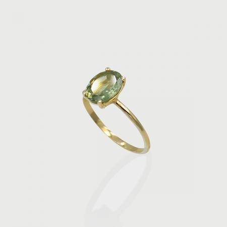 Green Tourmaline Ring in 14K Yellow Gold-AlmadiPietra