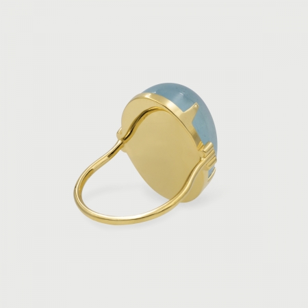 Natural ​Cabochon Aquamarine with Diamonds Statement Ring in 18K Yellow Gold-AlmadiPietra