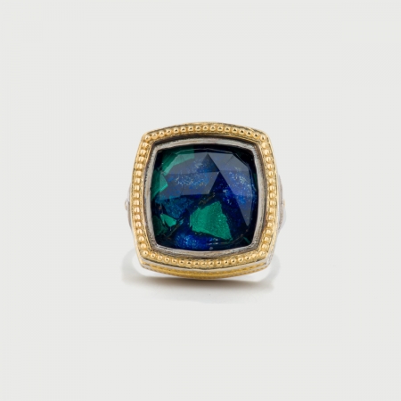 Doublet Crystal Quartz with Azurite Silver Ring-AlmadiPietra