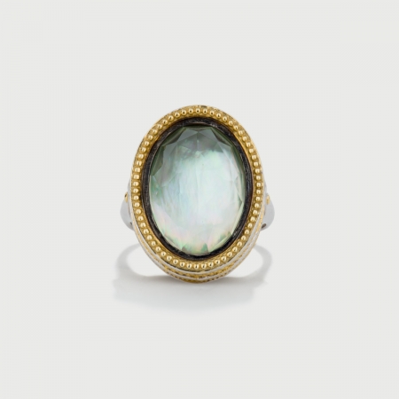 Doublet Crystal Quartz with Mother of Pearl Silver Ring-AlmadiPietra