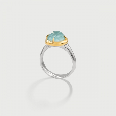 Doublet Crystal Quartz with Aquamarine Gold Plated Silver Ring-AlmadiPietra