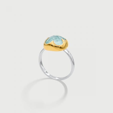 Doublet Crystal Quartz with Aquamarine Gold Plated Silver Ring-AlmadiPietra