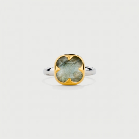 Doublet Crystal Quartz with Labradorite Gold Plated Silver Ring-AlmadiPietra