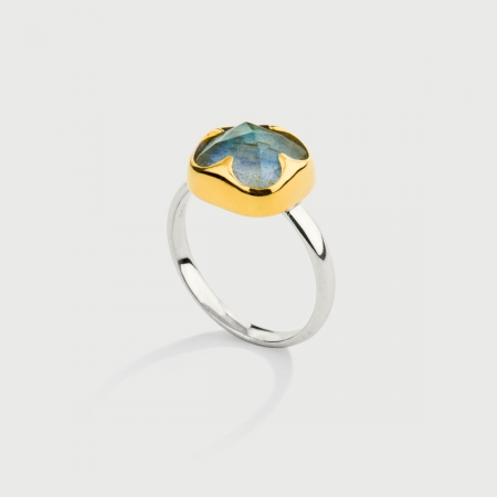 Doublet Crystal Quartz with Labradorite Gold Plated Silver Ring-AlmadiPietra
