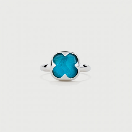 Doublet Crystal Quartz with Turquoise Gold Plated Silver Ring-AlmadiPietra