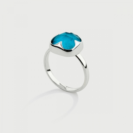 Doublet Crystal Quartz with Turquoise Gold Plated Silver Ring-AlmadiPietra