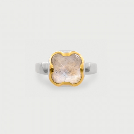 Doublet Crystal Quartz with Labradorite Gold Plated Silver Ring-AlmadiPietra