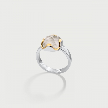 Doublet Crystal Quartz with Labradorite Gold Plated Silver Ring-AlmadiPietra