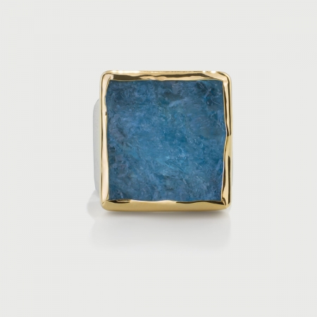 Natural Rough Aquamarine Ring in 14K Gold and Silver 925, Square Statement Ring-AlmaDiPietra