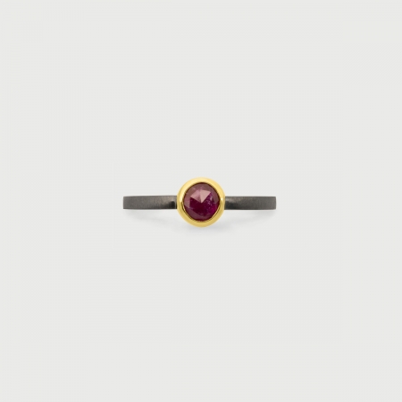 Ruby in 14K Gold bezel and Black Rhodium plated and Matt finished 925 Silver Square shank-AlmadiPietra