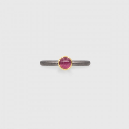 Pink Tourmaline in 14K Gold bezel and matte finished black Rhodium plated 925 Silver band Ring, Unique Solitaire Ring, Gold and Silver Ring, Two-Tone Ring-AlmadiPietra