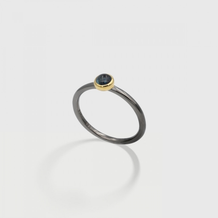 Blue Tourmaline in 14K Gold bezel and Black Rhodium plated 925 Silver band Ring, Unique Solitaire Ring, Gold and Silver Ring, Two-Tone Ring-AlmadiPietra