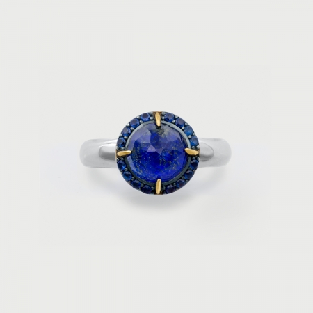 Lapis Lazuli Doublet and Blue Zircon gemstones Ring in Gold Plated Silver-AlmadiPietra