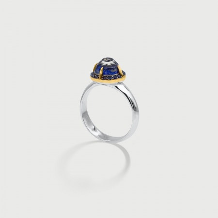 Lapis Lazuli Doublet and Blue Zircon gemstones Ring in Gold Plated Silver-AlmadiPietra