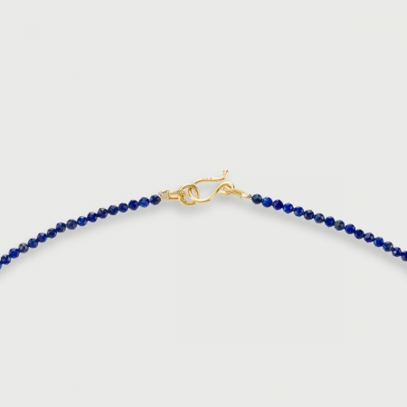 Genuine Lapis Lazuli strand bead necklace in 14K Yellow Gold