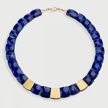 Lapis Lazuli Necklace in 18K Yellow Gold, Elegant Necklace, Rose Cut Lapis Lazuli-AlmaDiPietra