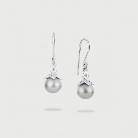Grey Freshwater Pearl Drop Earrings in 18K white gold-AlmadiPietra