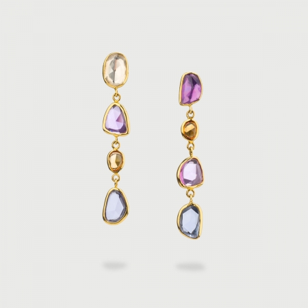 Pastel Color Sapphires Fine Earrings in 18K Yellow Gold-AlmaDiPietra