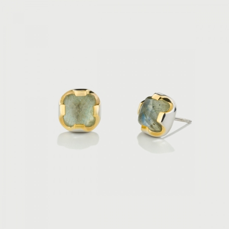 Labradorite Doublet Stud Earrings in Gold Plated Silver -AlmadiPietra