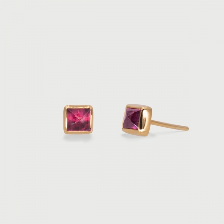 ​Square Pink Tourmaline dainty Stud Earrings in 14K Gold-AlmadiPietra