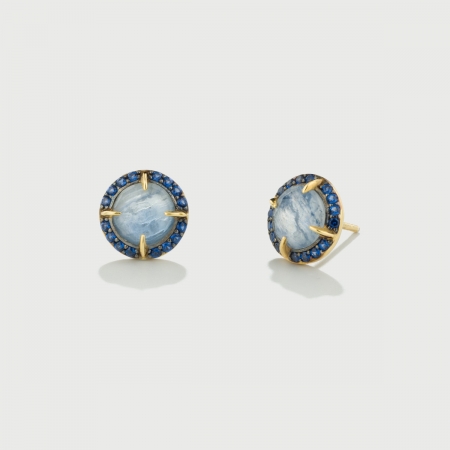 ​Kyanite Doublet and Blue Zircon gemstones Stud Earrings in Gold Plated Silver-AlmadiPietra