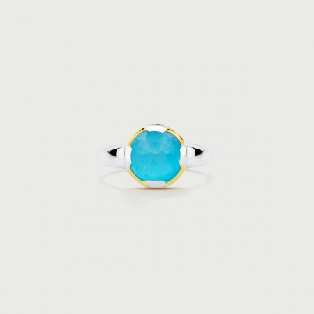 Doublet Crystal Quartz with Turquoise Gold Plated Silver Ring-AlmadiPietra