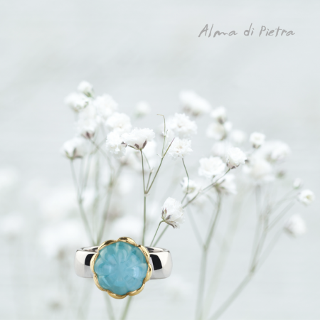 Doublet Crystal Quartz with Aquamarine on 14K Yellow Gold and Silver 925 Ring-AlmaDiPietra