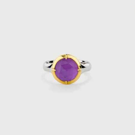 Doublet Crystal Quartz with Amethyst Gold Plated Silver Ring-AlmadiPietra