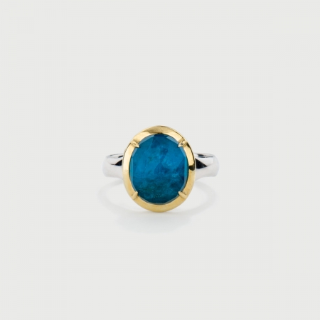 Oval doublet Crystal Quartz with Apatite Gold Plated Silver Ring-AlmadiPietra