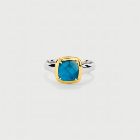 Doublet Crystal Quartz with Apatite Gold Plated Silver Ring-AlmadiPietra