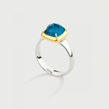 Doublet Crystal Quartz with Apatite Gold Plated Silver Ring-AlmadiPietra