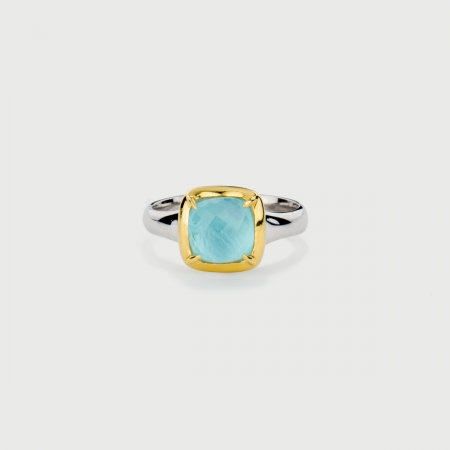 Doublet Crystal Quartz with Aquamarine Gold Plated Silver Ring -AlmadiPietra