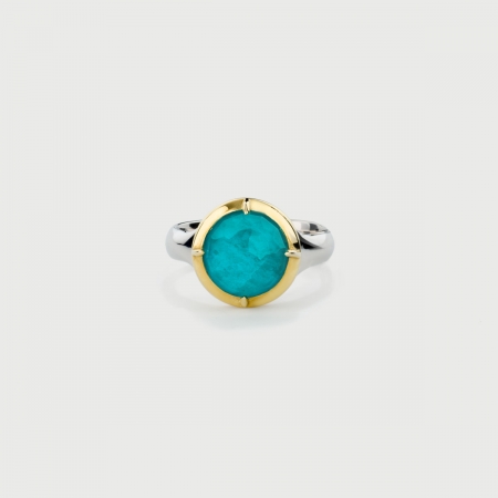 Doublet Crystal Quartz with Amazonite Gold Plated Silver Ring-Almadipietra