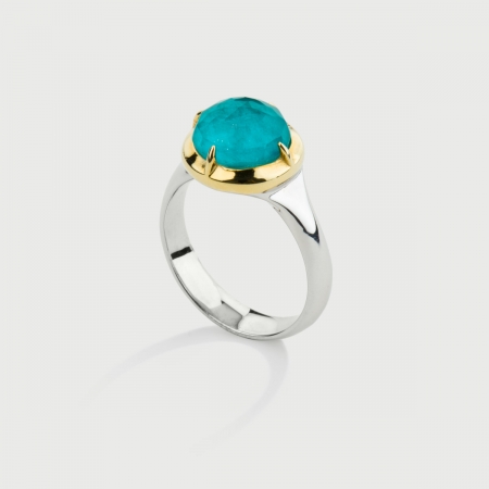 Doublet Crystal Quartz with Amazonite Gold Plated Silver Ring-Almadipietra