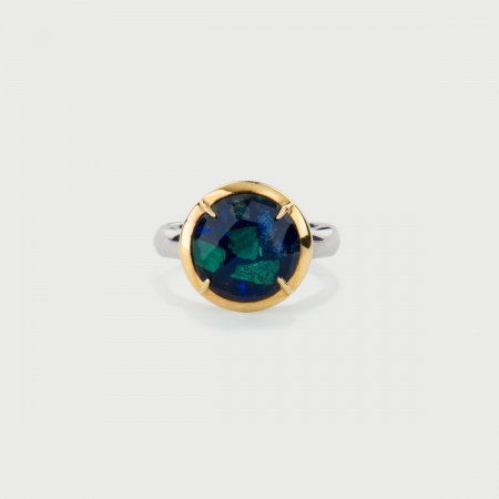 Doublet Crystal Quartz with Azurite Gold Plated Silver Ring-AlmadiPietra