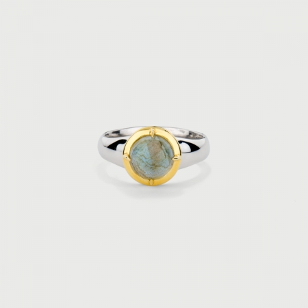 Doublet Crystal Quartz with Labradorite Gold Plated Silver Ring-AlmadiPietra