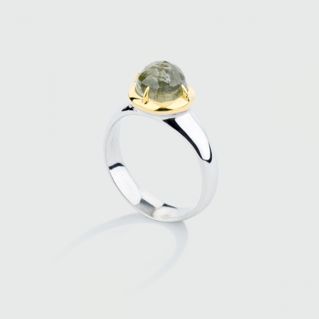 Doublet Crystal Quartz with Labradorite Gold Plated Silver Ring-AlmadiPietra