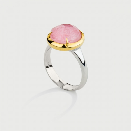 Doublet Crystal Quartz with Rhodochrosite Gold Plated Silver Ring-AlmadiPietra